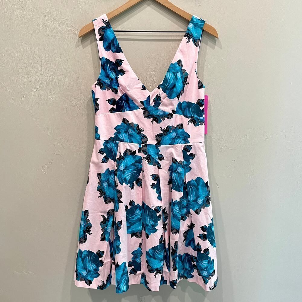 NWT Betsey Johnson Petal Blue Floral Pink Mini Dress - Size: 10 - Picture 2 of 13